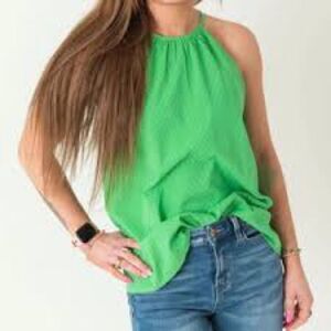 MICHELLE MCDOWELL Arianna High Neck Halter Top Green Size Small